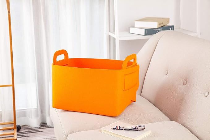Minoisome Storage Basket Felt Storage Bin Collapsible& Convenient Box Organizer with Carry Handles for Office Bedroom Closet Babies Nursery Toys Laundry (Orange, 13.8inch（L）×9.5inch（W）×8.3inch（H）) - Image 2