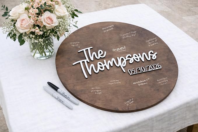 Personalized Round Guest Book Alternative Sign, Unique Guest Book Sign, Custom Alternative Guest Book, Wooden Guest Book, Wedding Ceremony Guestbook Sign (Design 5) - Image 2