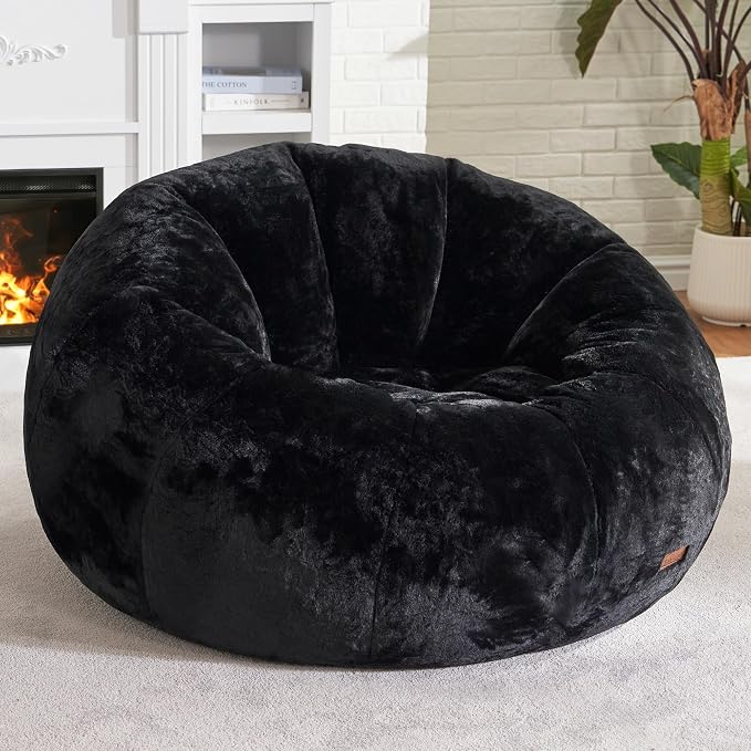 Hobestluk Large Bean Bag Chairs for Adults Donut-Shaped Giant Sofa Lounge | Black, Oversized Bean Bag Chair with Faux Fur Cover Foam Filling Cozy Lounger for Bedroom Living Room Reading by YourHomeDeservesMore