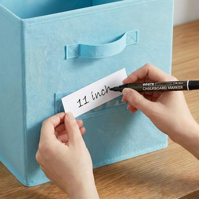 Storage Bins,11" Cube Storage Bin with Labels,10pcs,Sky Blue | Fabric Storage Cubes for Shelves,11 Inch storage cube bins with 10 Labels Window Cards & a Pen. - Image 4