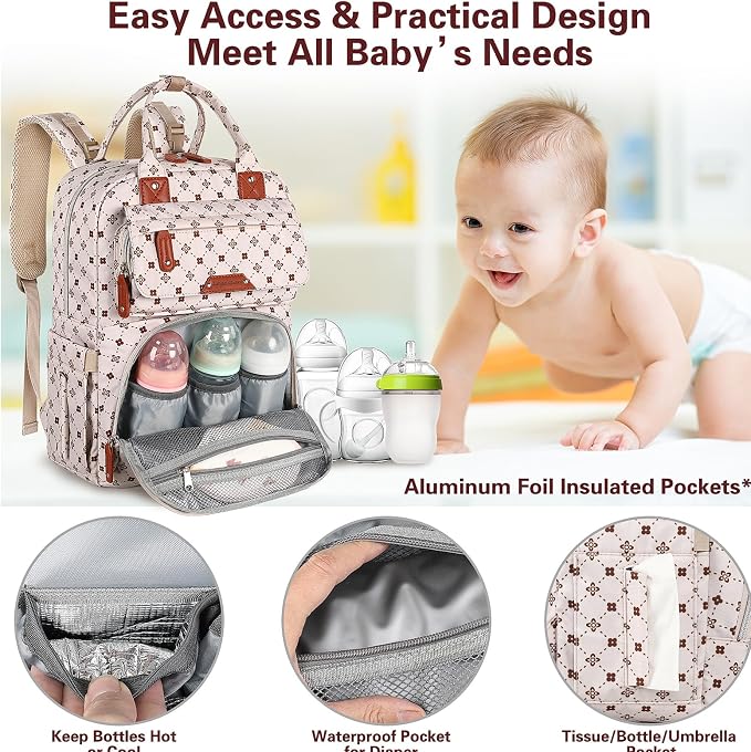 Legestori Baby Diaper Bag Backpack, Baby Bag for Girls Large Capacity with Stylish Flora, Travel Back Pack Multifunction Waterproof, Newborn Baby Registry Shower Gifts, Pink05 - Image 3