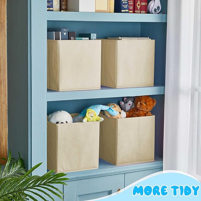 Yinder 12 Pcs Cube Storage Bin Beige 10.5''x10.5''x11'' Storage Bins for Playroom Decor Colorful Bins for Kids Foldable Baskets for Nursery Organizer Boxes Fabric Boxes - Image 7