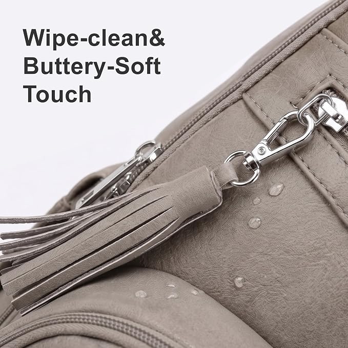 ROSEGIN Premium Vegan Leather Diaper Bag Backpack with Waterproof Changing Pad, Reinforced Zippers & Odor-Free, 20 Pockets Pro Organizer, Fits 15.6" Laptop, Stroller Straps, Baby Bag for Mom, Grey - Image 8