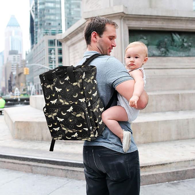 Mnsruu Diaper Bag Goth Death Moth Butterfly Large Changing Backpack Multifunction Travel Tote Mommy Bag Baby Diaper Backpack for Mom Dad - Image 6