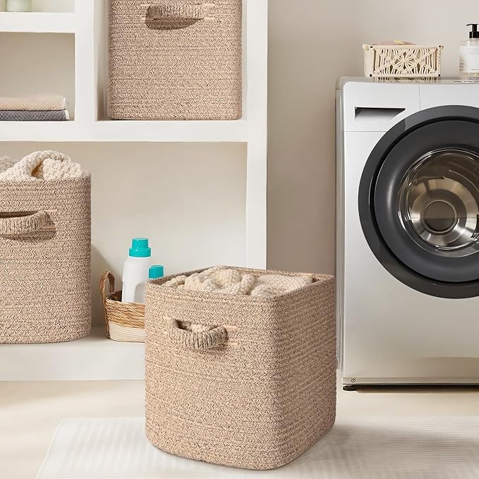 11 Inch Storage Cubes, 3 Pack Cube Storage Bins for Organizing, Cotton Rope Woven Baskets for Shelves, Bathroom, Kids Room, Closets, Baby Nursery - Image 7