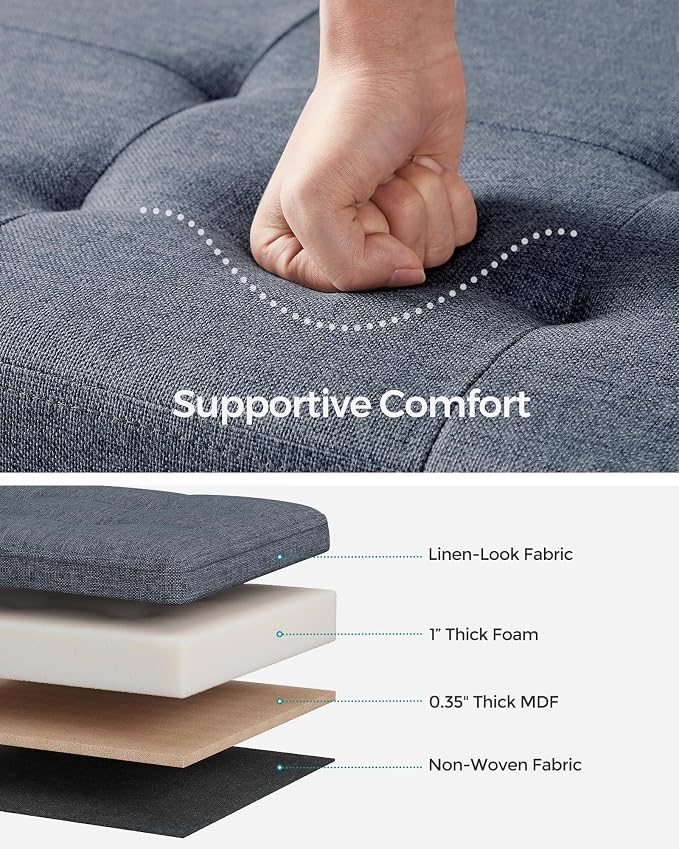 SONGMICS Mazie Collection - 30 Inches Folding Storage Ottoman Bench, Ottoman Foot Rest, End of Bed Bench, Storage Chest, Load 660 lb, for Living Room, Bedroom, Entryway, Misty Blue ULSF047Q01 - Image 4