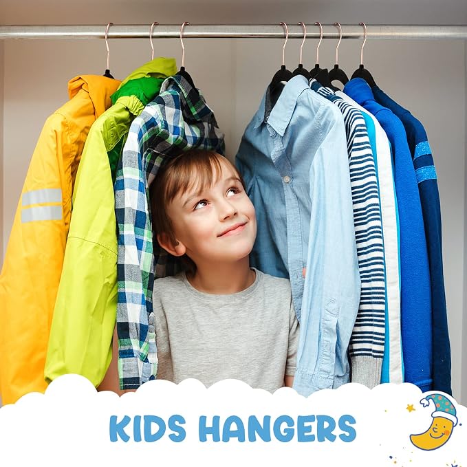 House Day Velvet Kids Hangers 60 Pack, Premium Children Hangers for Closet | Black Ultra Thin Cute Non Slip Kid Felt Clothes Hanger 14 Inch, Small Hanger for Toddler Clothes +360° Swivel Rose Gold Hook - Image 2