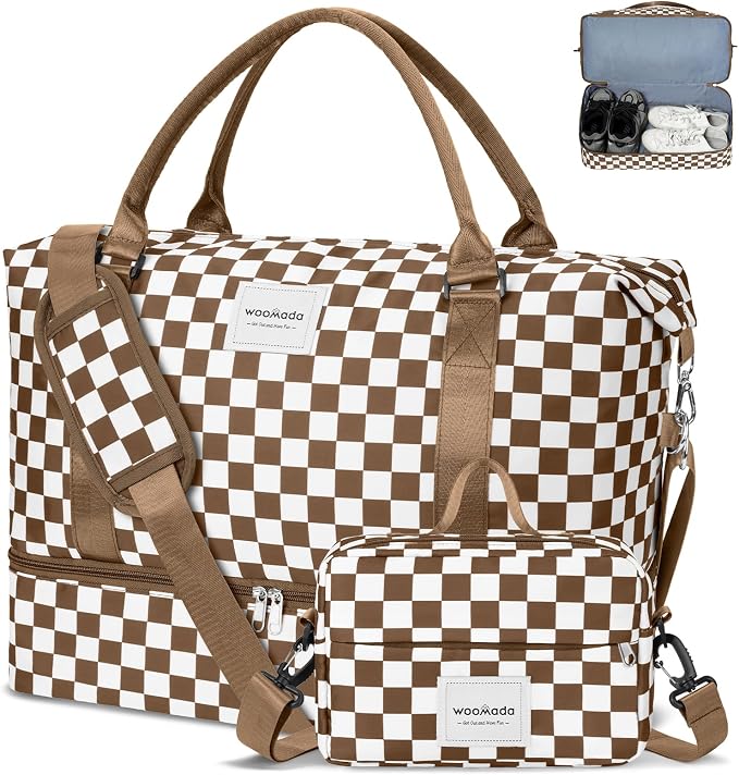 WOOMADA Weekender Overnight Bag for Women, Shoulder Travel Duffel with Shoes Compartment,Gym Bag with Toiletry Bag by WOOMADA