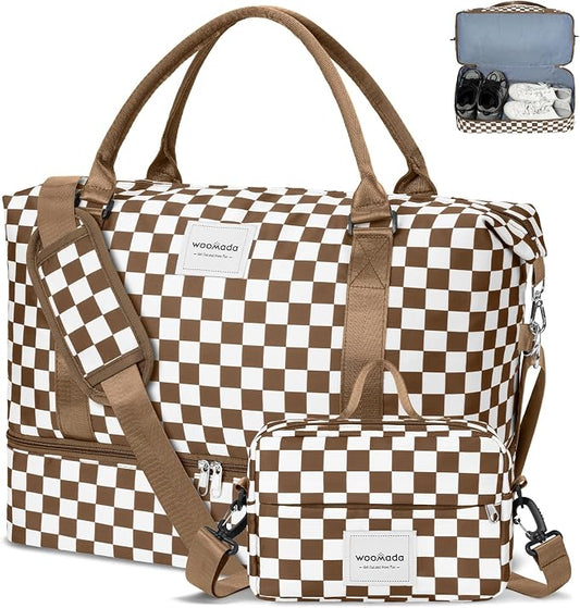 WOOMADA Weekender Overnight Bag for Women, Shoulder Travel Duffel with Shoes Compartment,Gym Bag with Toiletry Bag by WOOMADA