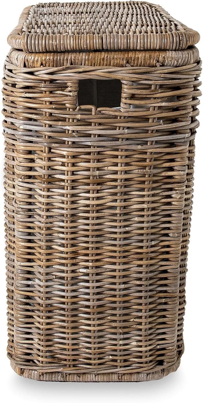 The Basket Lady 3-Compartment Wicker Laundry Hamper, Serene Grey | 30" L x 15" W x 28" H, 1.66 cu-ft per section - 3 Fabric Liners, Handcrafted, Fully-assembled, Hinged Lid, Natural rattan - Image 9