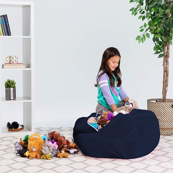 Posh Stuffable Kids Stuffed Animal Storage Bean Bag Chair Cover - Childrens Toy Organizer, Large 38" - Solid Navy Blue - Image 6