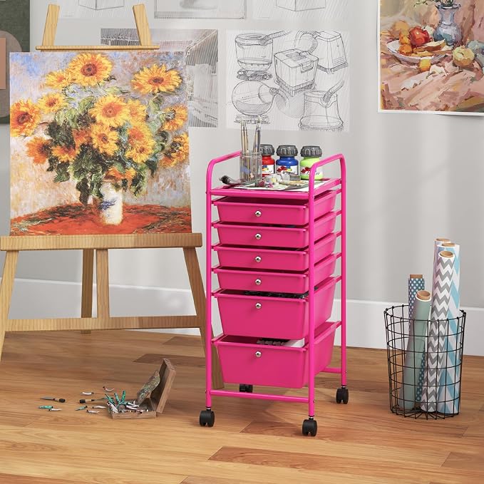 Giantex 6 Storage Drawer Cart Rolling Organizer Cart for Tools Scrapbook Paper Home Office School Multipurpose Mobile Utility Cart (Macaron) - Image 2