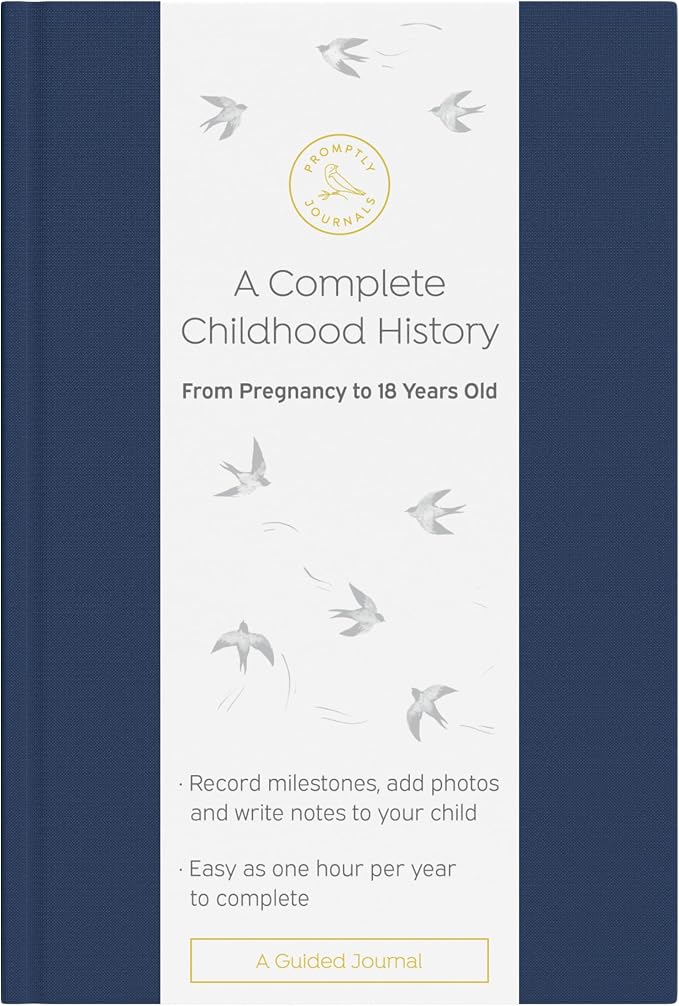 A Complete Childhood History: From Pregnancy to 18 Years Old (Navy Blue, Linen) | Baby Book and Pregnancy Journal | Baby Memory Book by PromptlyJournals