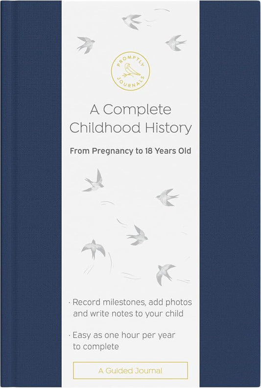 A Complete Childhood History: From Pregnancy to 18 Years Old (Navy Blue, Linen) | Baby Book and Pregnancy Journal | Baby Memory Book by PromptlyJournals