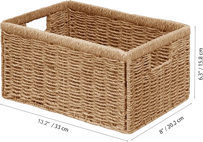 Wicker Storage Basket, Set of 2 Hand Woven Wicker Baskets for Organizing with Handles, Decorative Small Storage Bins for Countertop Toilet Paper Basket for Toilet Tank Top, Shelves, Natural - Image 2