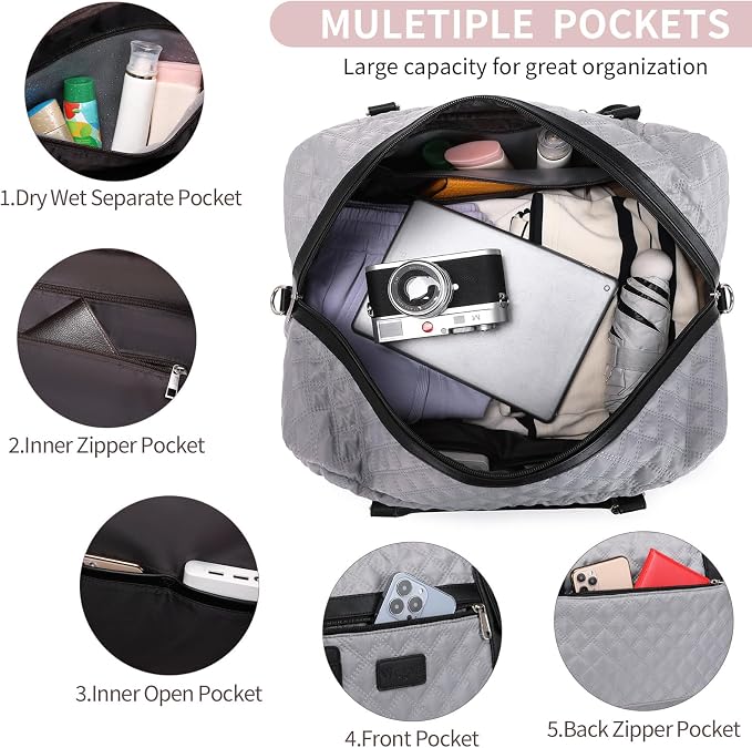 4PCS Weekender Bags for Women Large Overnight Weekend Travel Duffel Bags | Travel Bag Carry-on Tote Hospital Bag with Shoe Compartment Crossbody Toiletry Bag for Travel Business Gym Water Resistant - Image 3