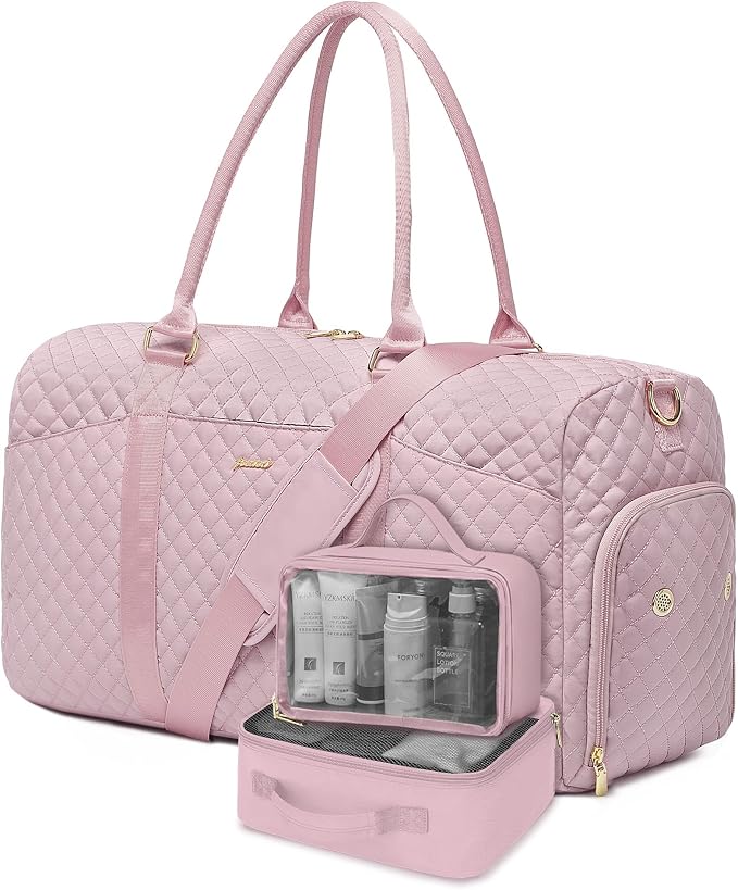 Women Weekender Travel Duffle Bag: Travel Duffel Overnight Bags with Shoe Compartment Large Carry on Tote with Toiletry Bag Weekend Traveling Yoga Gym Hospital Bag for Women with Wet Pocket 3 PCS Set by FOCDOD