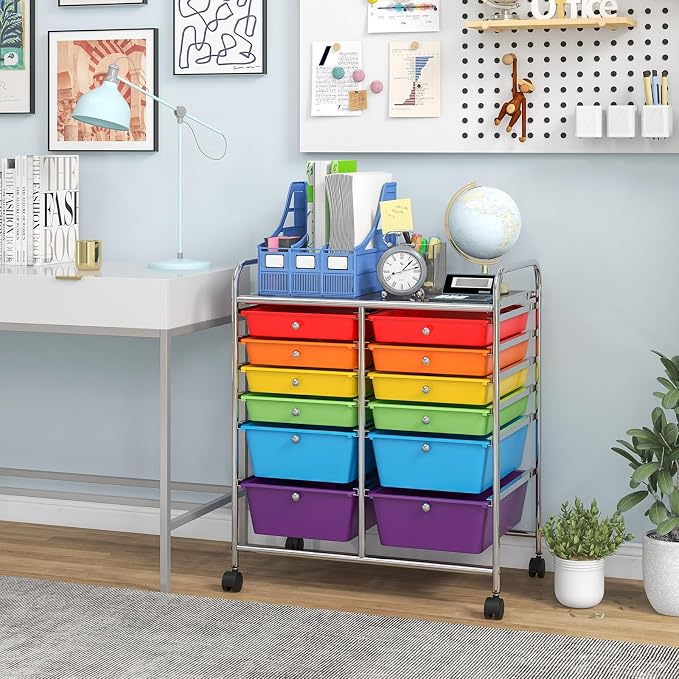 Giantex 12 Drawer Rolling Storage Cart Tools Scrapbook Paper Office School Organizer - Image 9