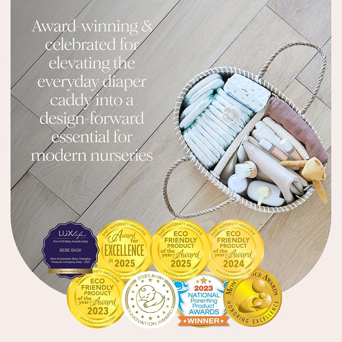 BEBE BASK Premium Baby Diaper Caddy Organizer - Basket With Cotton Divider | Award Winner, Handmade, Seagrass Caddy Basket, Newborn Essentials, Nursery Basket, Removable Divider, Baby Shower (Natural) - Image 3