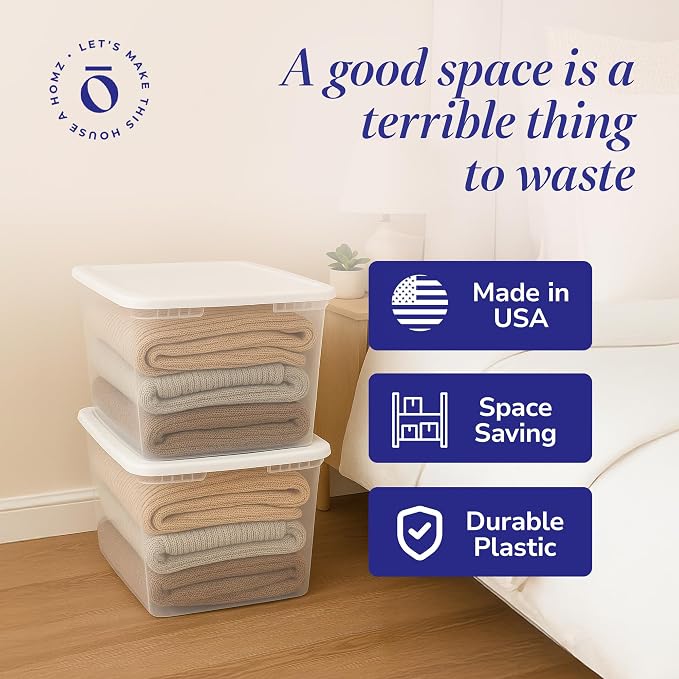 HOMZ 2-Pack Snaplock, Large Clear Plastic Storage Organizer Bins w/Lids, 56 Quart, White - Stackable Container Boxes for Bedroom, Bathroom, Garage, and Office Organization - Image 6
