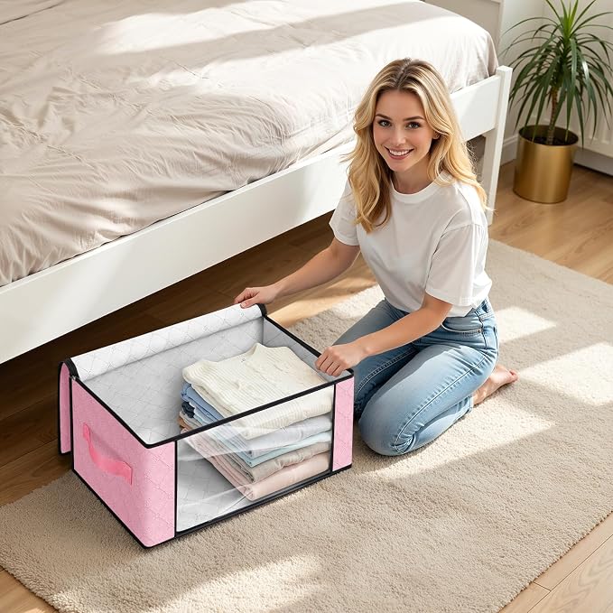 35L Closet Organizers, Foldable Under Bed Storage Containers | Storage Bags with Zippers,Window and Handles for Organizing Bedroom, Closet, Clothing,Organization with Handle - Image 6