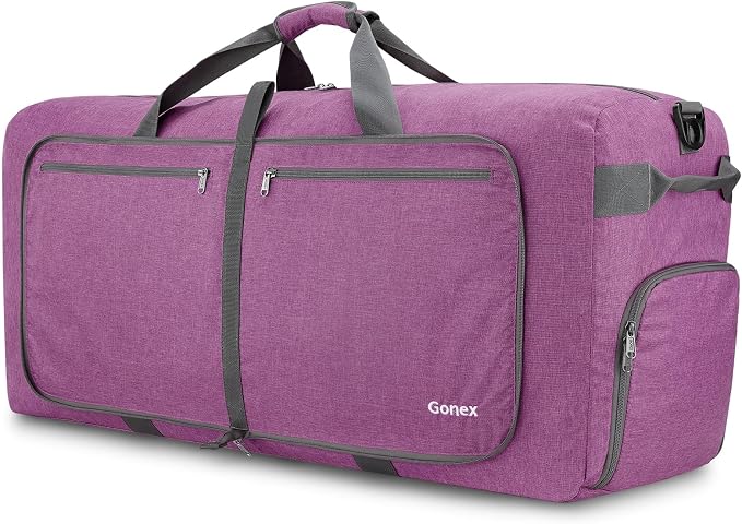 Gonex 100L Foldable Travel Duffle Bag with Shoe Compartment, Lightweight | 210D Nylon, Water-Repellent, Folds Compact, Multiple Pockets, Luggage Sleeve,Family Travel & Camping, Mauve by Gonex