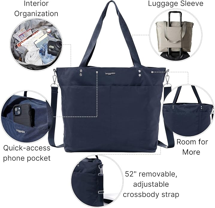 Baggallini Carryall Tote - Lightweight Nylon Zipper Top Weekender Travel Beach Bag w/Luggage Sleeve - Image 3