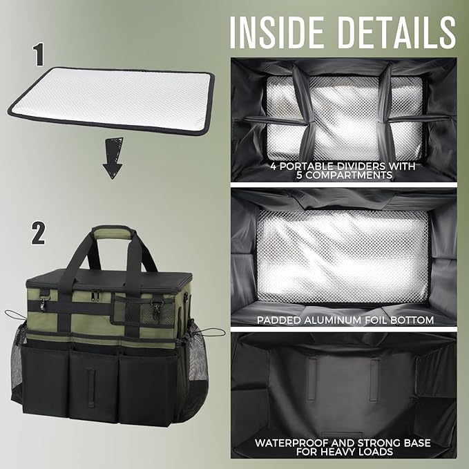 Rolling Cleaning Caddy Bag with Detachable Trolley, Large Cleaning Supplies Organizer with Wheels, Multi-Pocket Cleaning Cart with Adjustable Shoulder Strap for Housekeepers & Home Use, Armygreen - Image 4