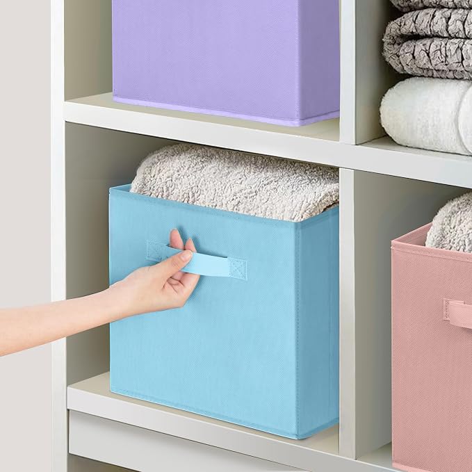 Storage Bins, 11 Inch Fabric Storage Cubes, Collapsible Cube Storage Box, Fabric Closet Organizers with Handle for Office, Closets, Bedroom, Living Room, Multi-Color, 30 Set, 3 Color - Image 6