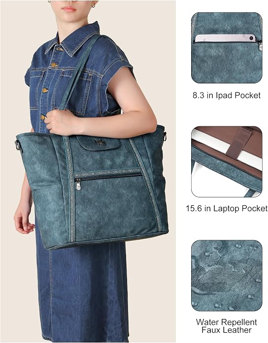 Large Laptop Tote Bag for Women Designer Leather Laptop Bag, 15.6in | Fashion Travel Backpack Purse Shoulder Handbag Fits 15.6 Laptop, Daily, Work, Business Trip, Weekend Travel, Teacher - Image 5