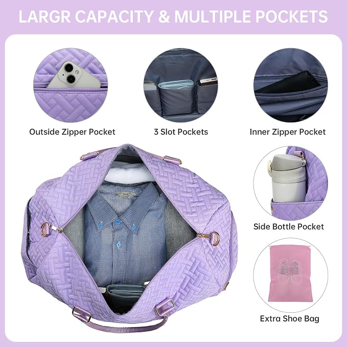 Duffle Bag for Travel, Weekender Bag with Shoe Compartment, Carry On Overnight Bag for Women with Toiletry Bag, Gym Bag with Wet Pocket, Hospital Bags for Labor and Delivery Beige - Image 5