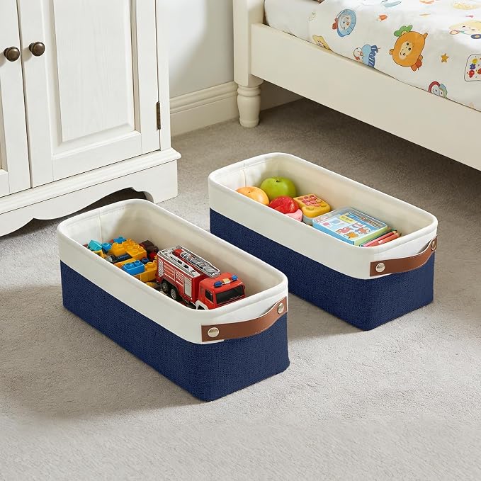 Small Fabric Storage Baskets, 15x6x5 inch Narrow Storage Bins 4-Pack Long Storage Basket for Organizing with Handles, Decorative Basket for Closets, Shelves, Toilet Paper, Navyblue - Image 7