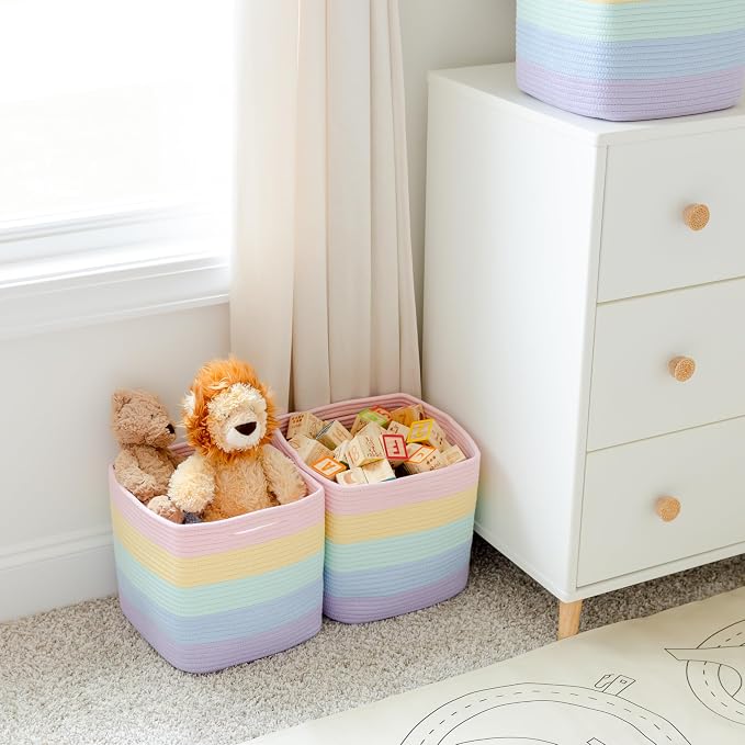 NaturalCozy Storage Cubes 11 Inch Cotton Rope Woven Baskets for Organizing, 3-Pack | Cube Storage Bin | Square Storage Baskets for Shelves Organizer, Classroom, Kids Toy Bins, Closet, Baby Nursery - Image 5