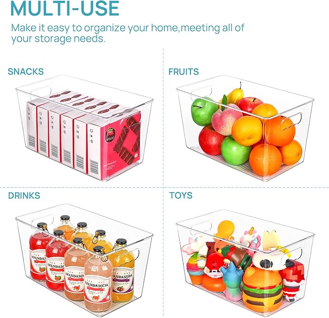 Vtopmart 6 Pack Clear Storage Bins, Pantry Storage Bins with Handle, XL | Plastic Pantry Organizer Containers for Kitchen, Refrigerator, Fridge, Cabinet, Countertops, Home Organization and Storage - Image 5