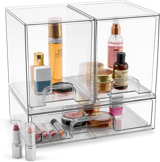 Sorbus Clear Stackable Storage Drawers (3 Pack, 7.6'' Tall and 12.1'' Wide) | Acrylic containers with pull-out bins keep cosmetics, brushes and daily items sorted on bathroom counters or in cabinets. - Image 7