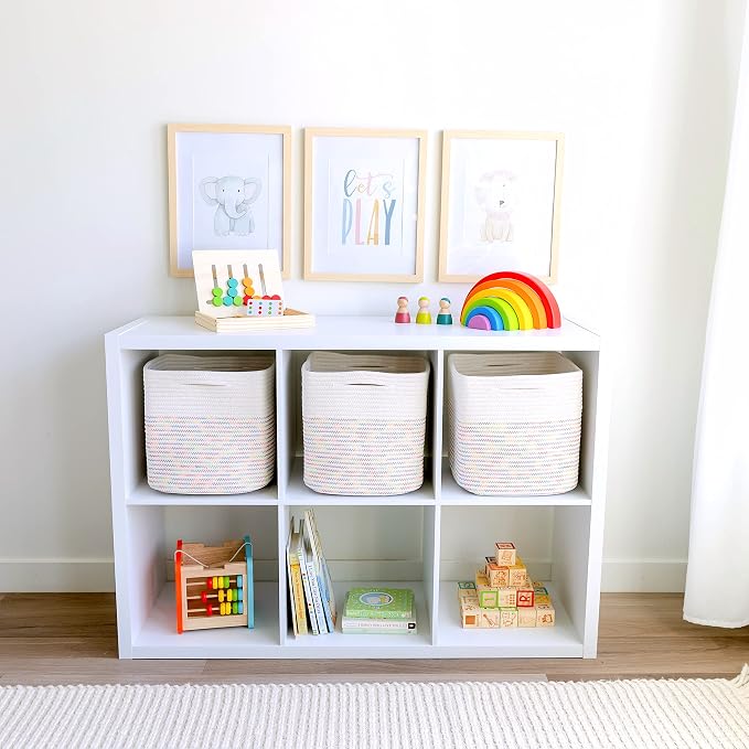 NaturalCozy Storage Cubes 11 Inch Cotton Rope Woven Baskets for Organizing, 3-Pack | Cube Storage Bin | Square Storage Baskets for Shelves Organizer, Classroom, Kids Toy Bins, Closet, Baby Nursery - Image 3