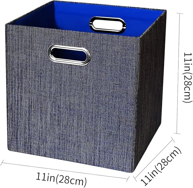 Posprica Storage Cubes,11×11 Foldable Storage Bins,Thick and Heavy duty Fabric Baskets - 4pcs,Blue - Image 3