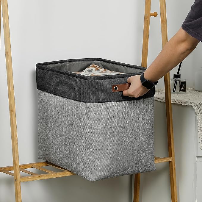 DULLEMELO Grey Storage Baskets for Organizing 3 Pack Fabric Shelf Baskets for Gifts Empty Large Storage Organizer for Closet,Clothes,Toys,Bedroom (Black&Grey) - Image 5