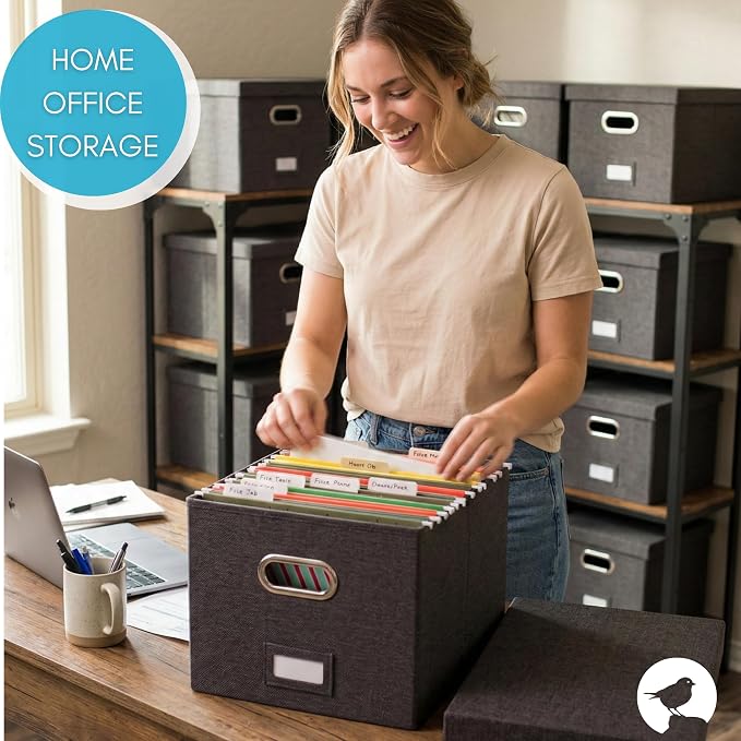 Internet's Best Collapsible File Storage Organizer | Decorative Linen Filing & Storage Office Box | Letter/Legal | Grey - Image 7