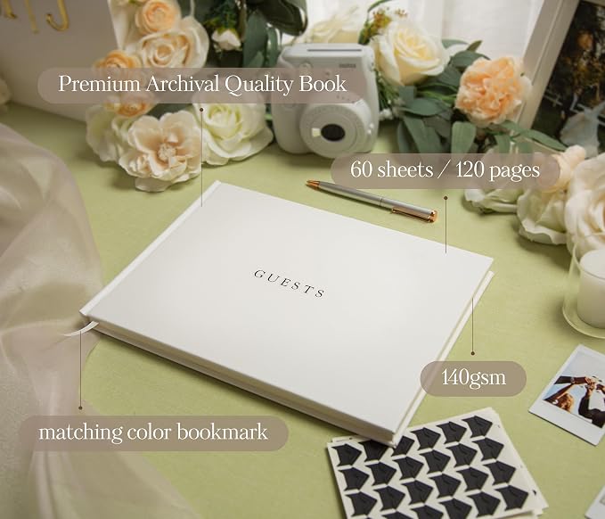 Event Photo Guest Book (Eggshell) - A4 Hardcover w/Photo Corner Stickers | Large Sign In Book 11.5" x 8.5" | 140 GSM Thick 120 Pages | Baby Shower Engagement Birthday Family Gathering Memory Book - Image 3