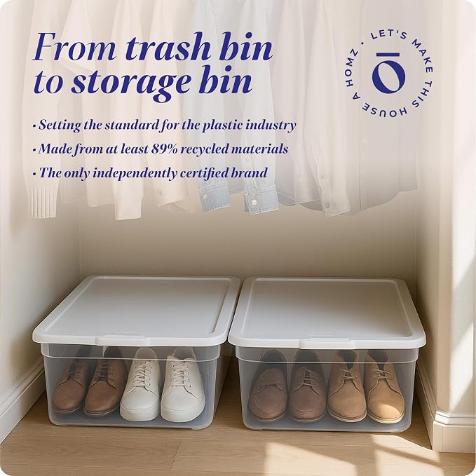 HOMZ Clear Plastic Storage Bins w/Snaplock Lids, 28 Qt, White, 2 Pack | Stackable Container Boxes for Bedroom, Bathroom, Garage, and Office Organization - Image 7