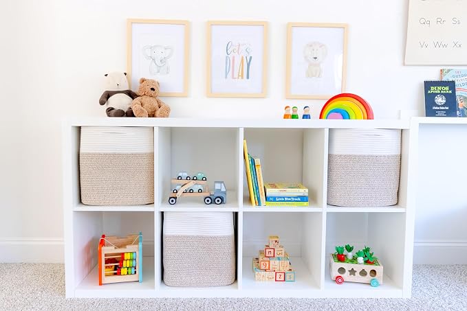 NaturalCozy 13x15x13 Kallax Storage Cubes Bins, 3 Pack | Cotton Rope Cube Storage Bin Woven Baskets for Organizing | Kallax Insert Storage Baskets for Shelves Organizer, Kids Toy, Closet Baby Nursery - Image 3