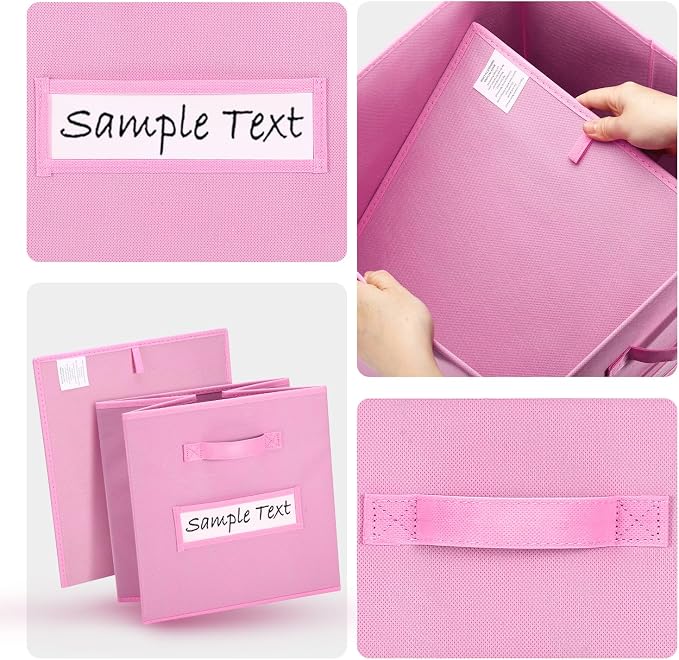 11x11 storage cube bins (Set of 10) Foldable Fabric storage cubes with 10 Labels Window Cards & a Pen,11 inch cube storage bin,Closet Organizers for Shelves,Cubby Organizer Boxes,Light Pink - Image 3