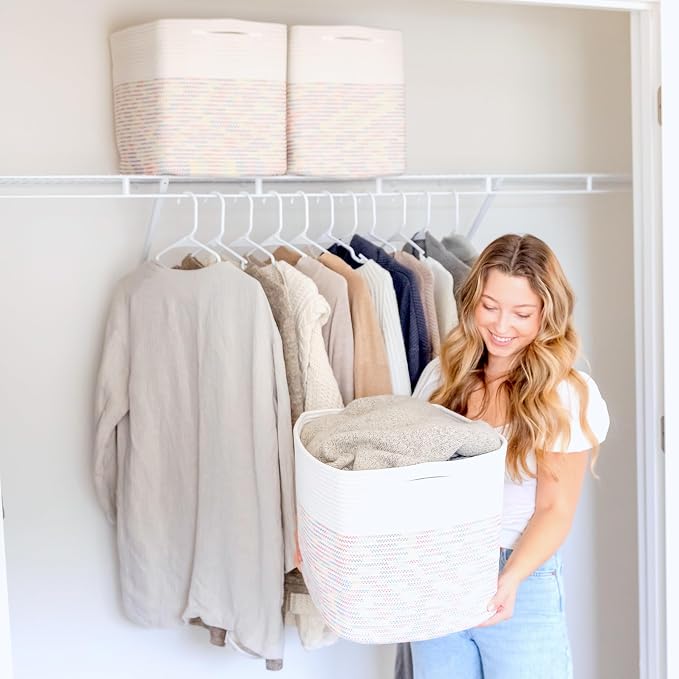 NaturalCozy 13x15x13 Kallax Storage Cubes Bins, 3 Pack | Cotton Rope Cube Storage Bin Woven Baskets for Organizing | Kallax Insert Storage Baskets for Shelves Organizer, Kids Toy, Closet Baby Nursery - Image 5