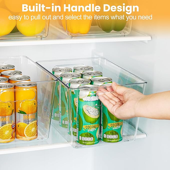 YIHONG 8 Pack Clear Storage Bins, Pantry Organizer Bins with Handle, Large | Plastic Bins, Pantry Storage Containers for Kitchen, Freezer, Cabinet, Closet, Bathroom, Under Sink Organizers and Storage - Image 4