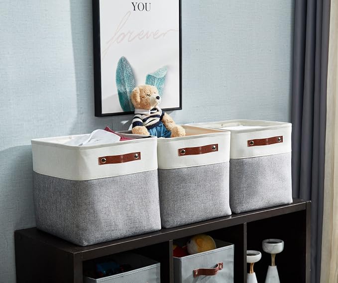 DECOMOMO Cube Storage Bin 12x12, Fabric Storage Bins | 4 Pack, Storage Baskets for Shelves, Kallax Storage Cubes (Grey & White) - Image 7