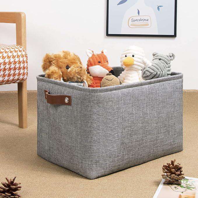 DULLEMELO Medium Storage Baskets for Organizing, Rectangular Fabric Storage Bins Collapsible, Perfect for Shelves, Closets, Nursery, Home, Office, Empty Gift Baskets (3-Pack,Grey) - Image 2