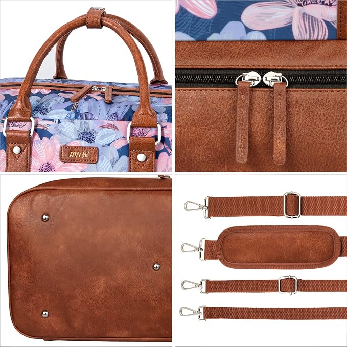 Weekender Bag for Women, Large Overnight Bag Canvas Travel Duffel Bag Carry On Tote with Shoe Compartment 21" 3Pcs Set - Image 8