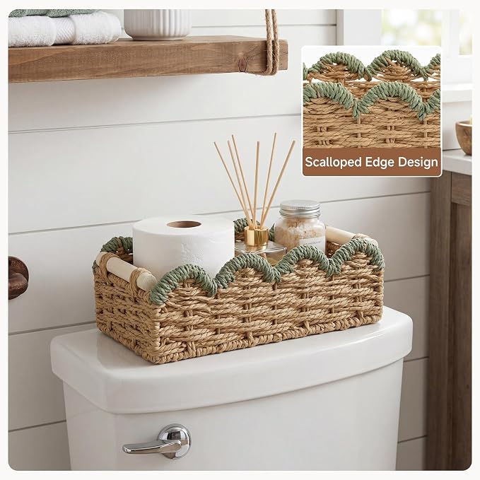 StorageWorks Toilet Paper Storage Baskets, Wicker Baskets for Organizing | Scalloped Wicker Basket for Living Room, Decorative Scalloped Baskets for Storage, Wicker Baskets for Organizing and Decor - Image 6