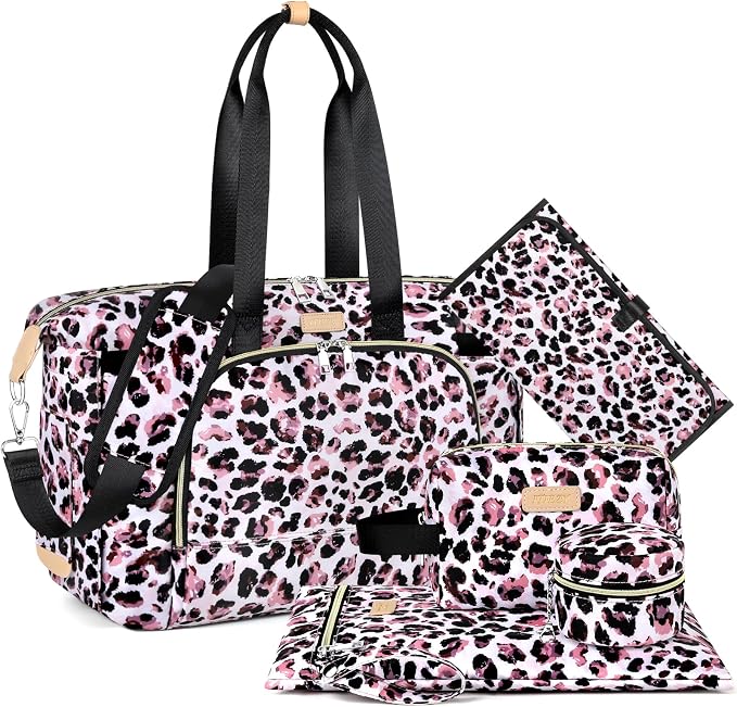 Diaper Bag Tote for Baby 7PCS, Large Mommy Bag with Portable Changing Pad | Multifunctional Hospital Bags for Labor and Delivery with Pacifier Case and Organizer Pouches,Travel Baby Bag for Boy Girl by ITIEZY